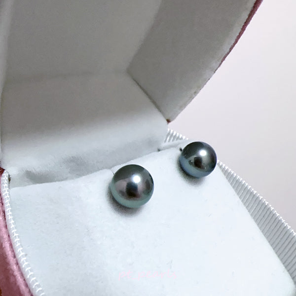 頂級極光大溪地 孔雀綠 8.4mm 耳環 | Top Grade Tahiti Peacock Green 8.4mm Earrings