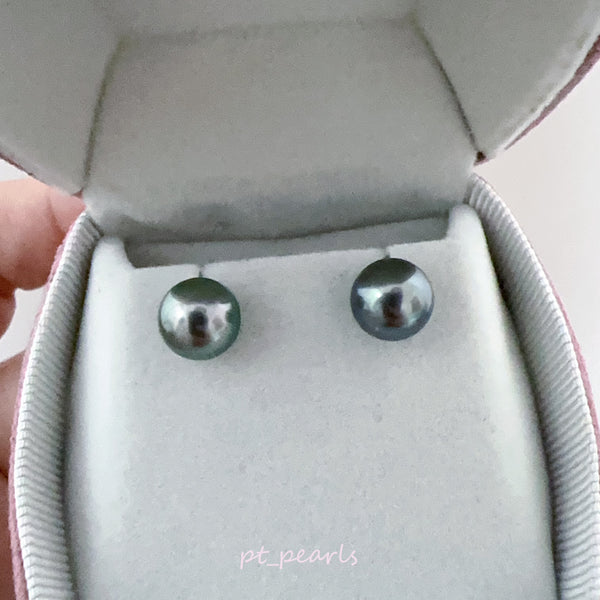 頂級極光大溪地 孔雀綠 8.4mm 耳環 | Top Grade Tahiti Peacock Green 8.4mm Earrings