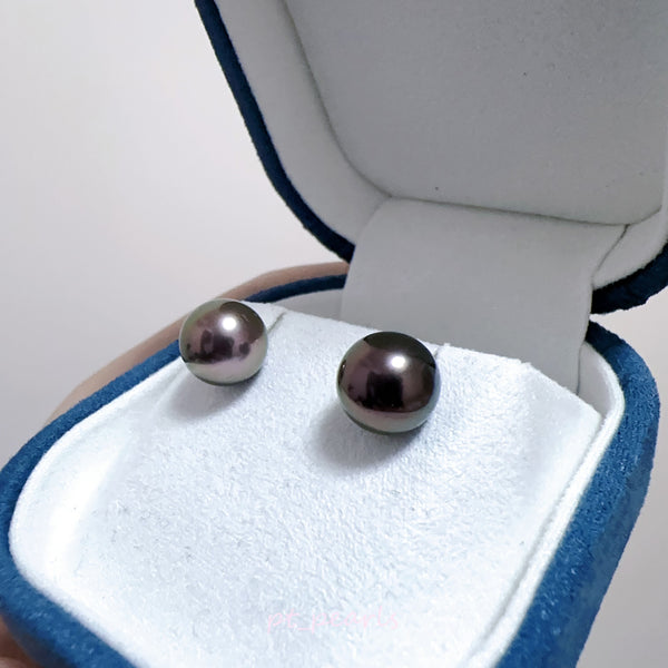 頂級鏡面 孔雀紅色 大溪地 9.8mm 耳環 | Top Grade Peacock Red Tahitian Pearl 9.8mm earrings