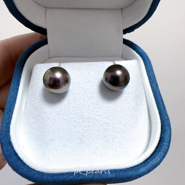 頂級鏡面 孔雀紅色 大溪地 9.8mm 耳環 | Top Grade Peacock Red Tahitian Pearl 9.8mm earrings