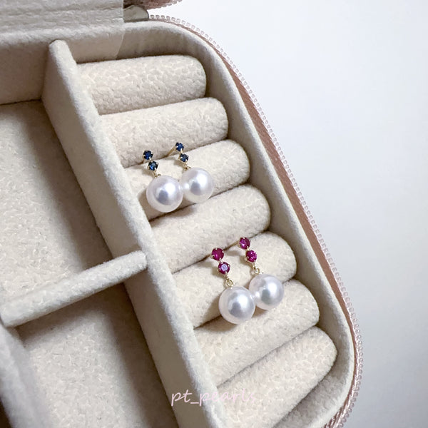 花珠級 Akoya 配寶石耳環 | Hanadama Grade Akoya Earrings with Sapphire