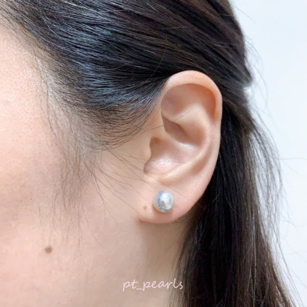 (Summer Sale) Akoya 頂級鏡面 極光巴洛克  8.5-9mm耳環 | Aurora Akoya Baroque Top Luster Non Color Treated 8.5-9mm Earrings