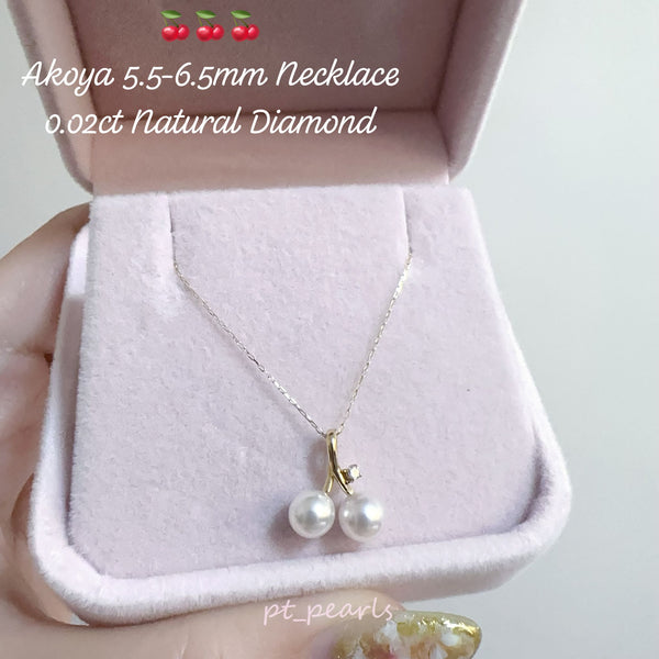 極光Akoya 5.5-6 / 6-6.5mm 車厘子款 配鑽頸鏈 | Akoya 5.5-6 / 6-6.5mm Cherry Style Necklace