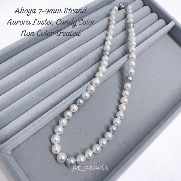極光 Akoya 無調色 糖果色 7-9mm 珠鏈 | Aurora Akoya Non Color Treated Candy Color 7.5-8mm Strand