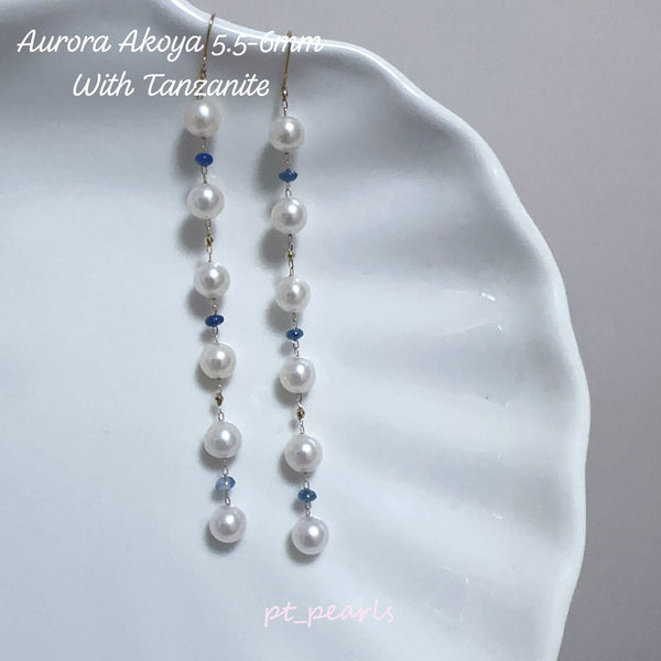 極光 Akoya 5.5-6mm 滿天星款垂吊耳環 | Aurora Akoya 5.5-6mm Star Style Dangling Earrings