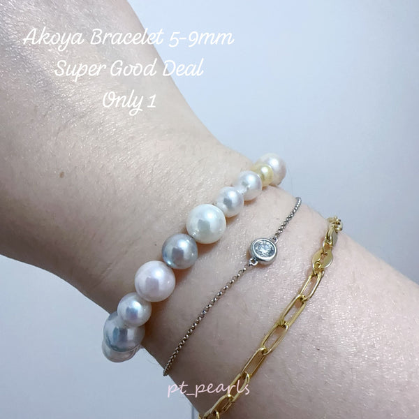 (Anniversary Sale) 極光 Akoya 糖果色 5-9mm 手鏈配日本銀扣 ｜Aurora Akoya Candy Color 5-9mm Bracelet with Silver Clasp