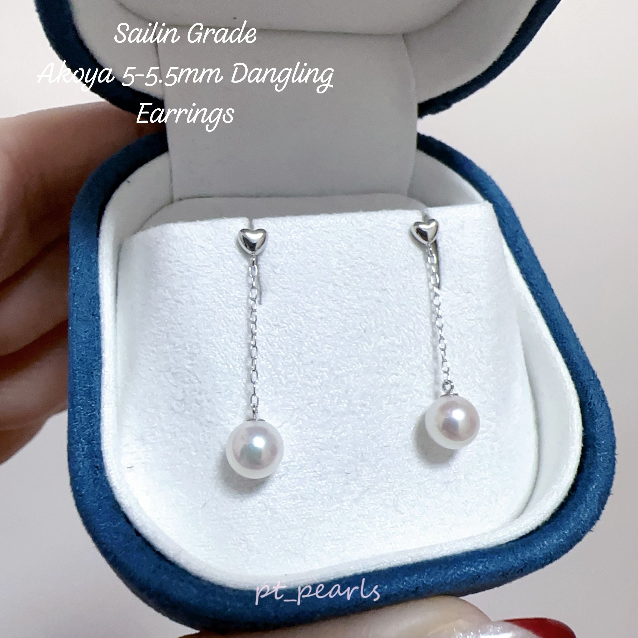 彩凜級 Akoya 5-5.5mm 配素金垂吊耳環 | Sailin Grade Akoya 5-5.5mm Dangling Earrings