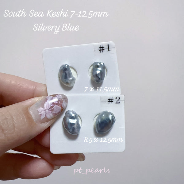 (Summer Sale) 頂級極光南洋銀藍野生珍珠 7-12.5mm耳環 | Top Grade South Sea Keshi Silvery Blue 7-12.5mm Earrings