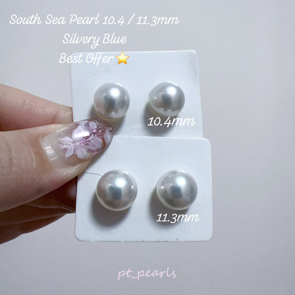 (Summer Sale) 極光南洋澳白 銀藍色 10.4 / 11.3mm 耳環  | Aurora South Sea Pearl Silvery Blue 10.4 / 11.3mm Earrings