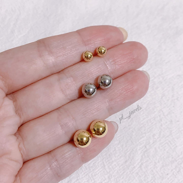 素金波波耳環及戒指 連18K配件 | Ball Shape Earrings & Ring in 18K setting