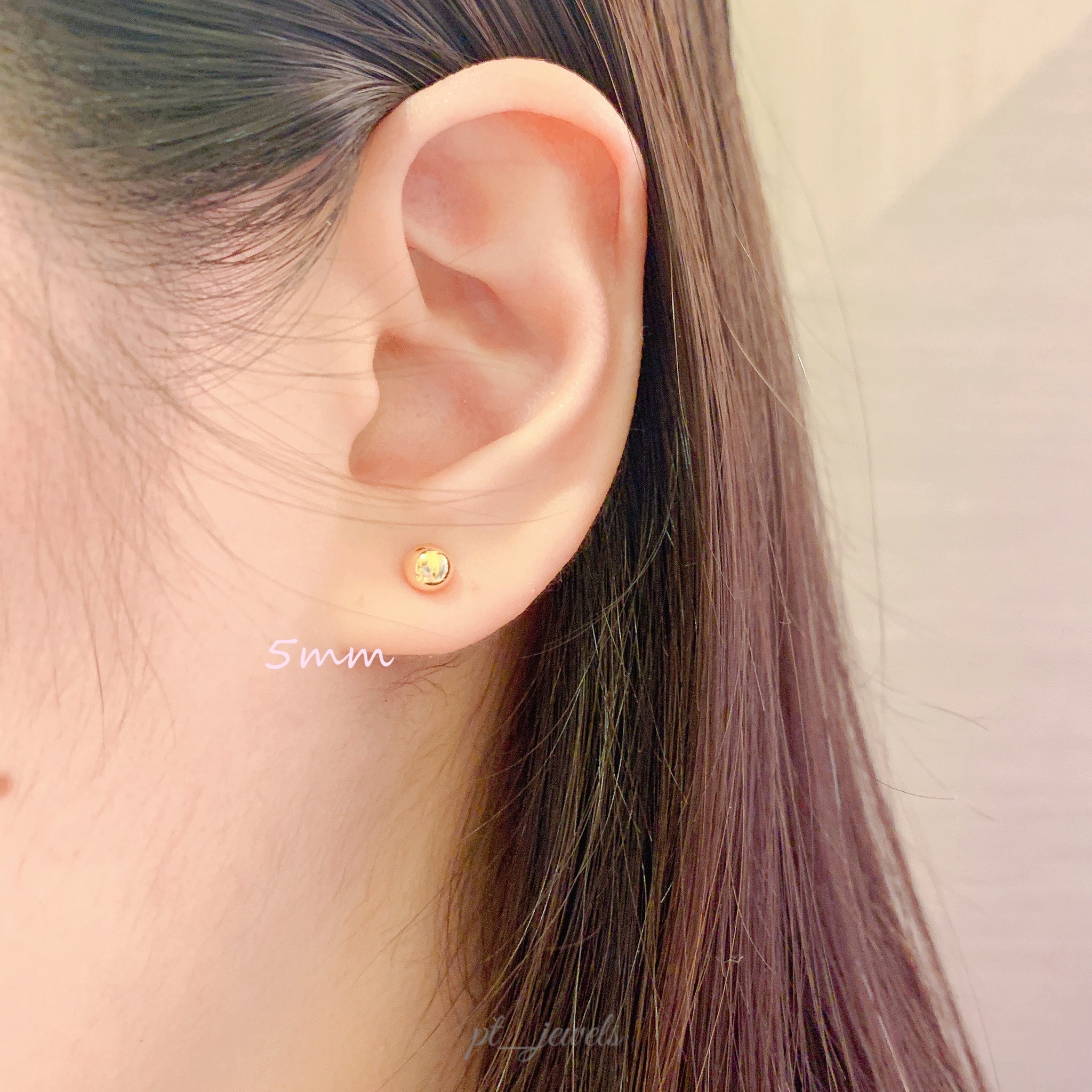 素金波波耳環及戒指 連18K配件 | Ball Shape Earrings & Ring in 18K setting