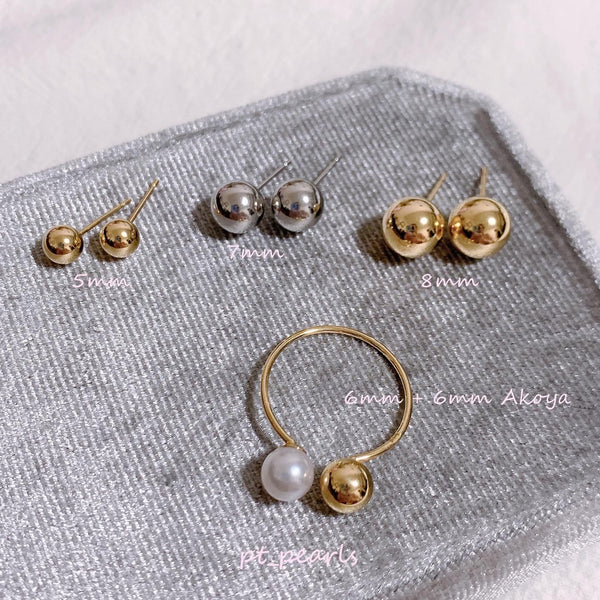 素金波波耳環及戒指 連18K配件 | Ball Shape Earrings & Ring in 18K setting