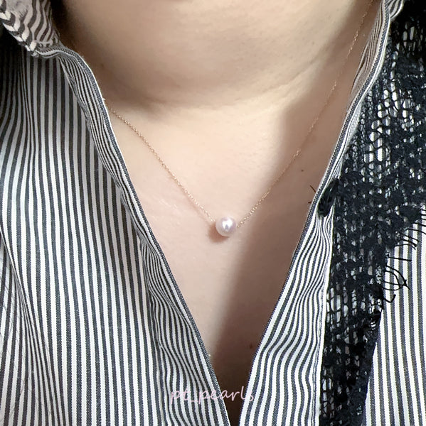 濃粉色 7-7.5mm Akoya 路路通 配14K頸鏈 | Deep Pink Akoya 7-7.5mm Rolling Pearl with 14K necklace